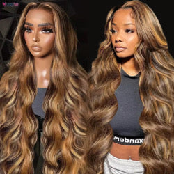 28 Inch Brown Highlight Body Wave Wig